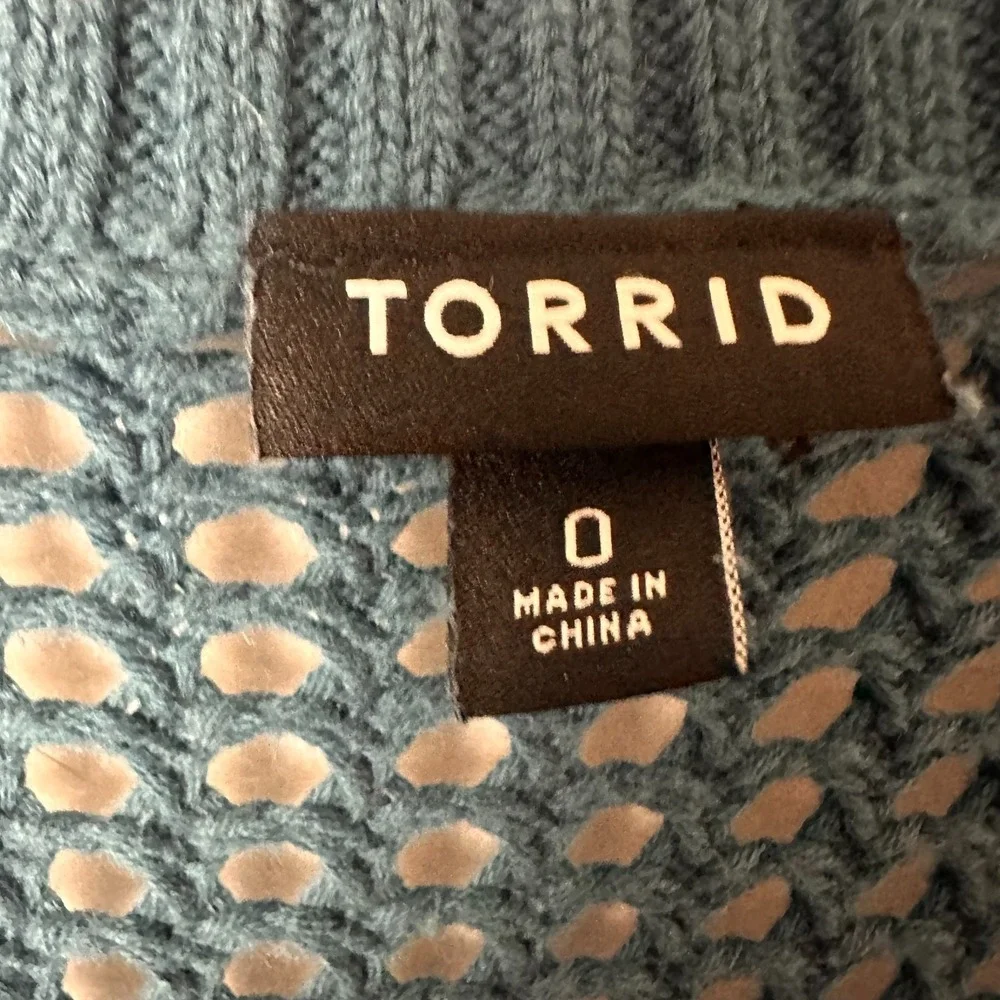 Torrid‎ Womens Blue Open Stitch Crochet V-Neck Sweater Size 0 L 43640730